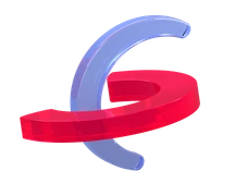 DOLEKAS-Logo aus rotem und blauem Glas